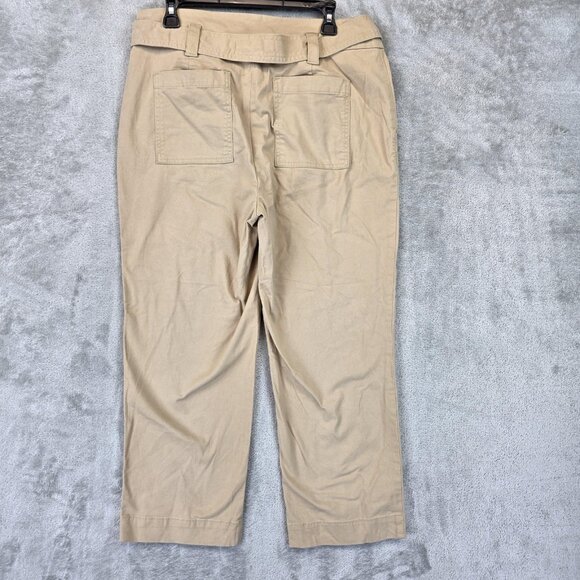 LOFT Pants Womens Size 12 Petite Tan Belted Cropped Chino Straight Leg Casual - Picture 8 of 12